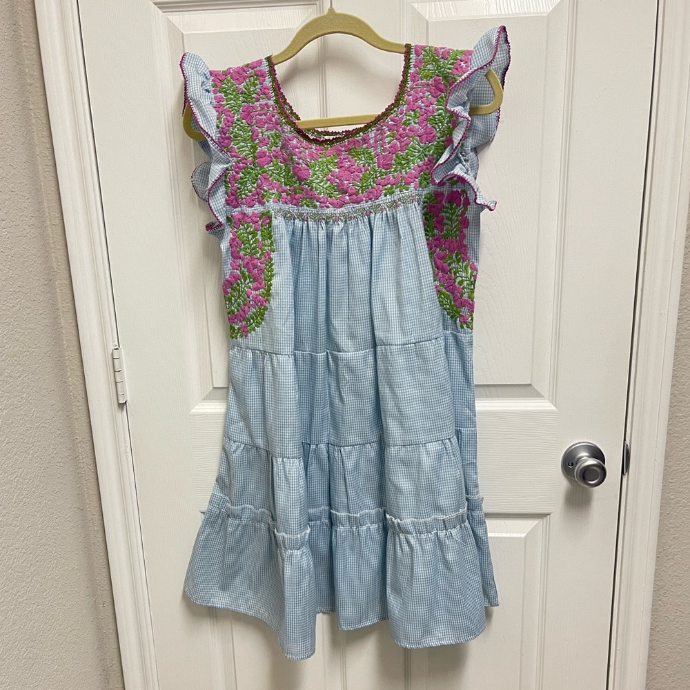 Emilia Collection Checkered Hand Embroidered Dress